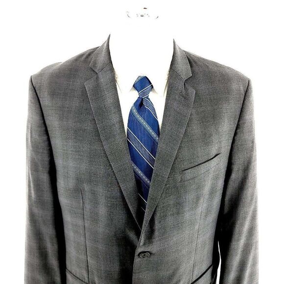 Joseph Abboud‎ Wool 2 Button Gray Plaid Blazer 40S Or Slim 42S - Picture 1 of 11